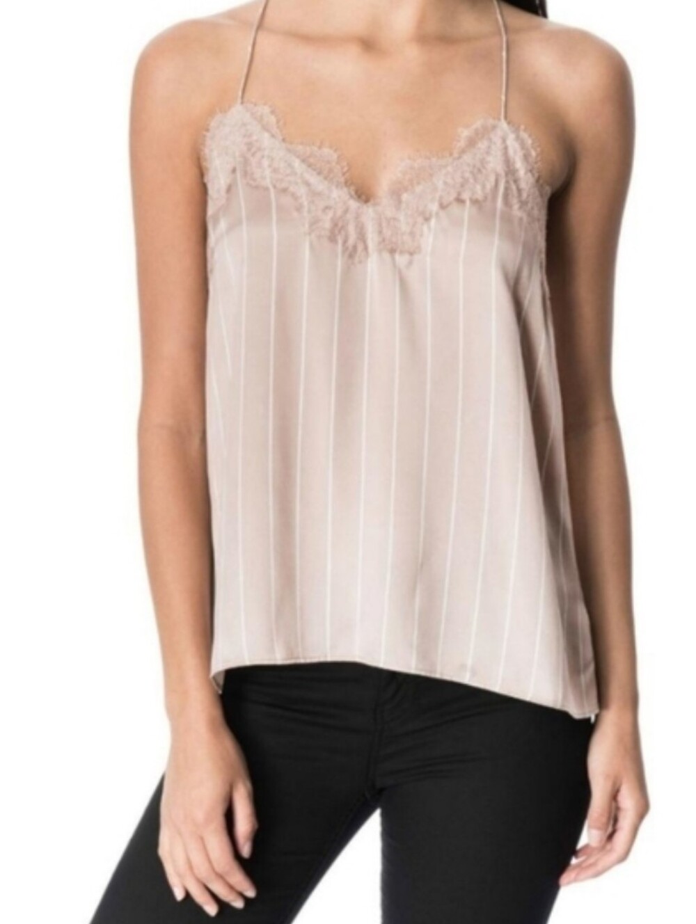 CAMI NYC Pink White Racer Stripe Lace Silk Top Sz XS